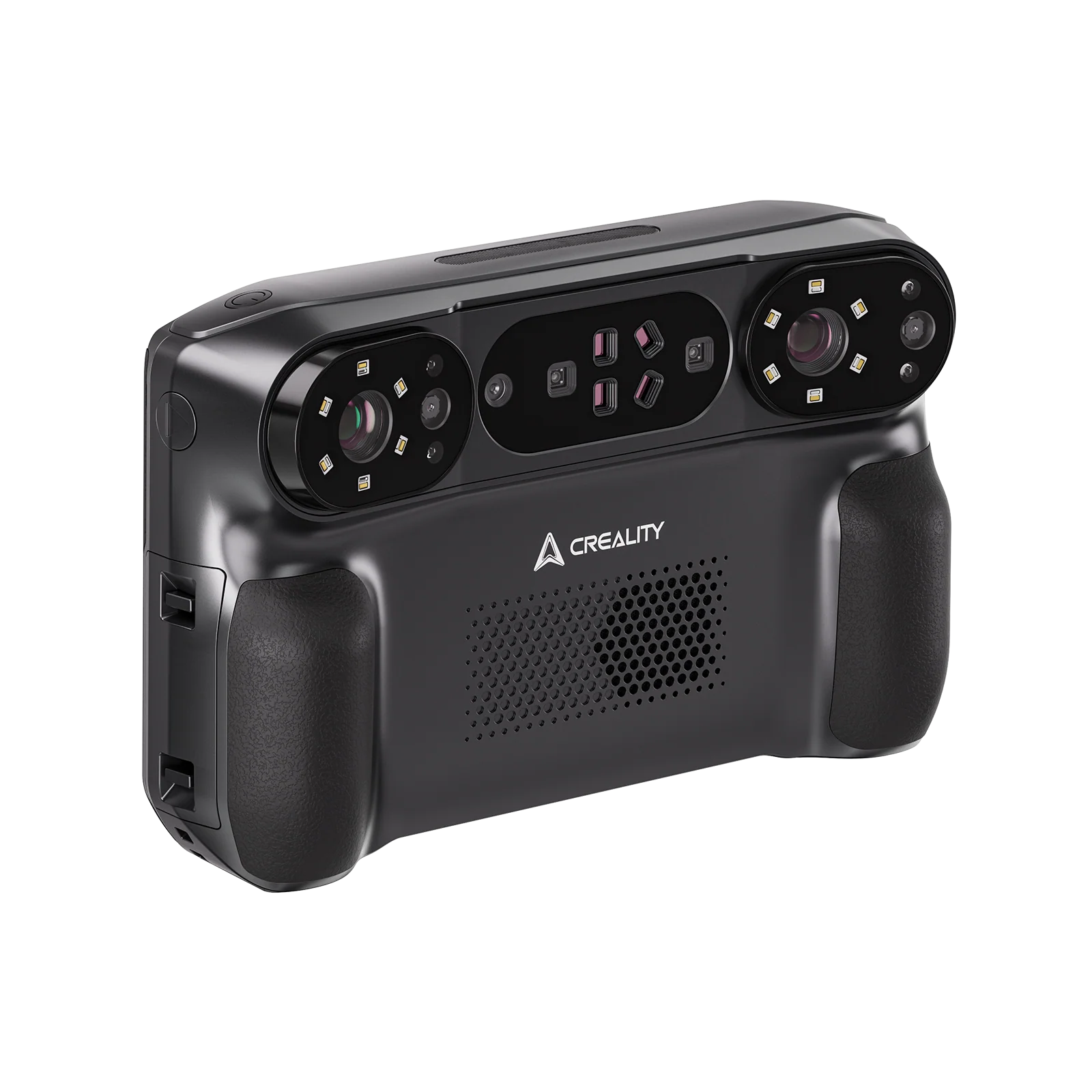 Creality Sermon P1, scanner 3D compatto nero con sistema a doppia lente Creality Sermon P1 scanner 3D nero compatto con doppia lente, sensori frontali e logo Creality, pensato per acquisizioni tridimensionali precise.